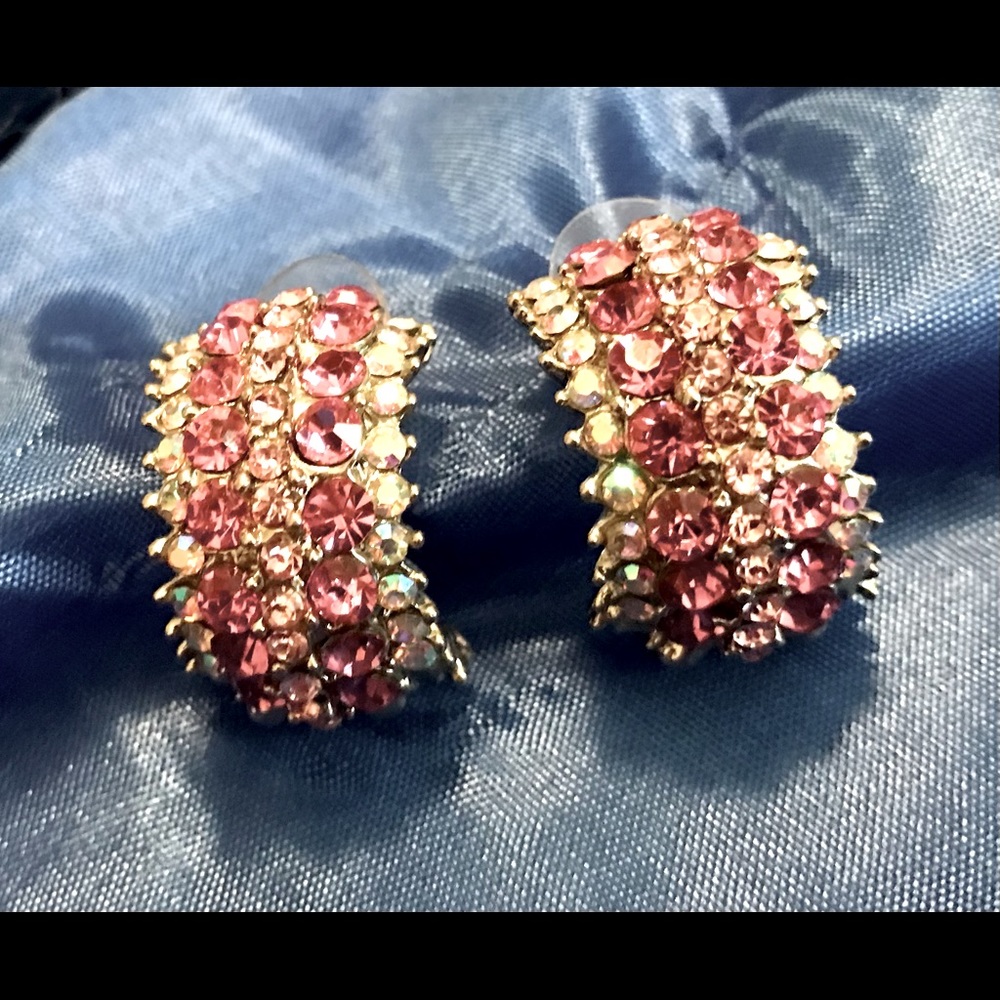 Beautiful pink and white gemstone and silver earrings